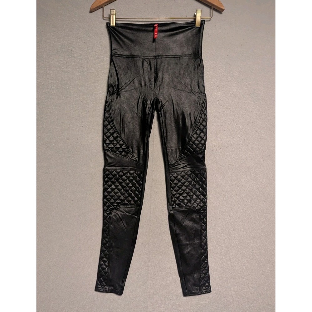 SPANX Faux Leather Quilted Leggings Black Size Small